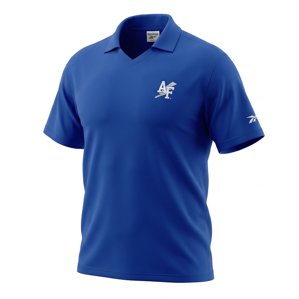 Reebok Air Force Mens XL Blue V-Neck Knit Polo Shirt Blue Cotton AF Logo